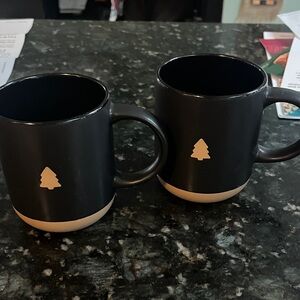 Bay Island Black and Cream Mugs with Tree Motif